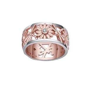 18k Rose Gold & Silvertone Daisy Ring w/Swarovski